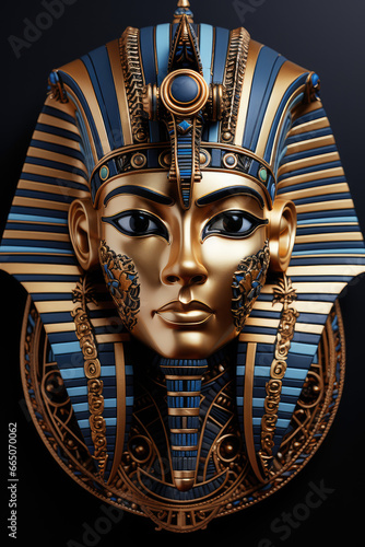 Ancient Egyptian Golden Mask of Pharaon on a black background. Generative AI