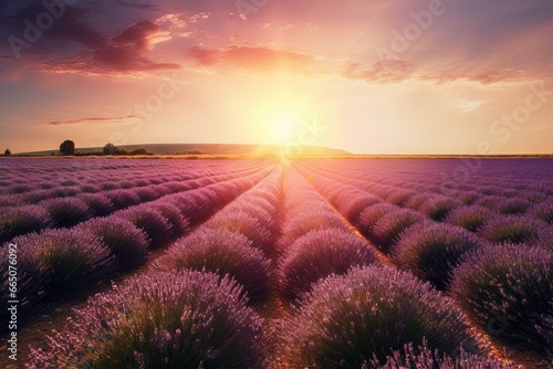 Incredible view of lavender field at sunset