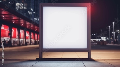 Commercial, marketing and advertising concept at train station in the city, big mockup of blank showcase billboard or advertising light box for your text message or media content