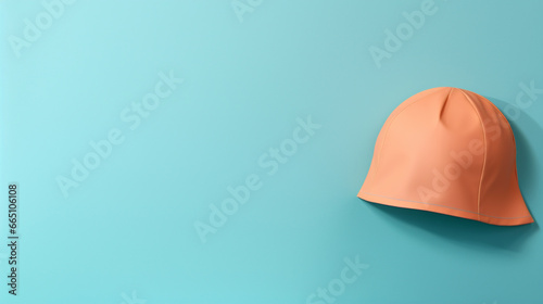 Pink sport swim cap background with copy space. Empty latex or silicone protection hat for swimmer. ads and info concept copy space