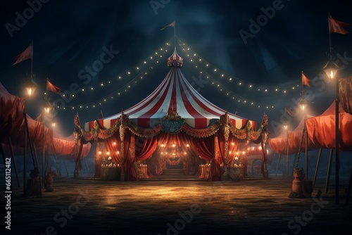 Enchanting illuminated circus tent for festive amusement. Generative AI