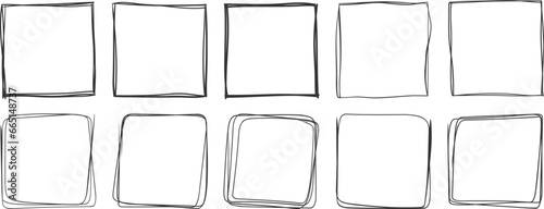 Rectangle doodle frame set. Doodle hand drawn wavy curve deformed textured frames. Border sketch. Vector illustration on a white background