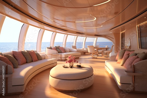 Luxury yacht interior on the sea. Generative AI
