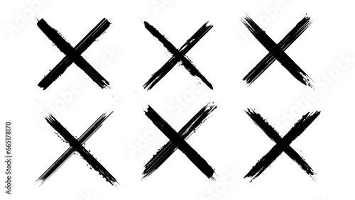 Grunge Vector Brush Stroke X Mark Set with Transparent Background