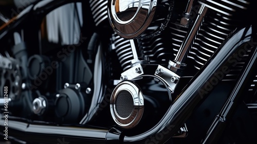 Closeup of modern motorcycle engine block. AI generated image