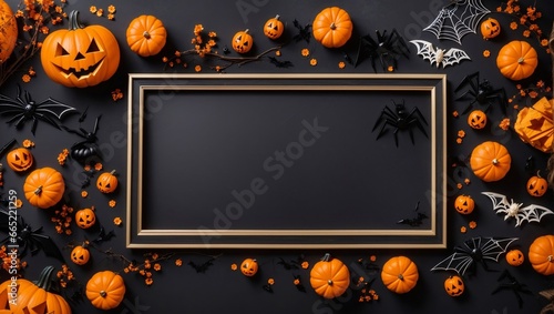 Halloween frame with pumpkin, bats, spiderman