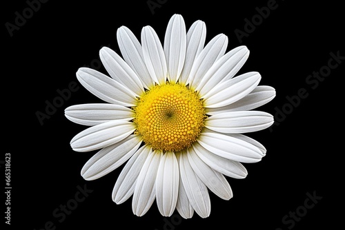 Common daisy isolated on black background.