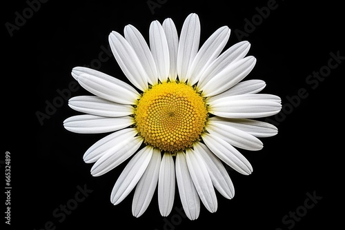 Common daisy isolated on black background.
