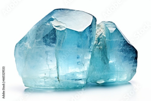 Generative AI : tumbled aquamarine gemstone cutout on white background