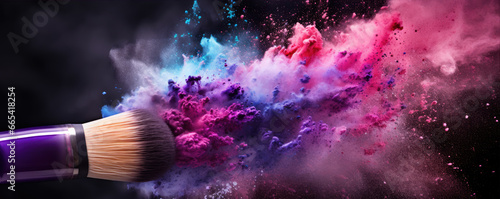 Pink purple powder explosion with makeup brush,
