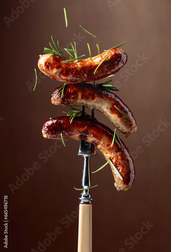 Grilled Bavarian sausages with rosemary.
