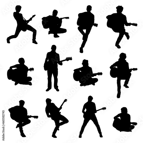 silhouettes of guitarist illustration vector