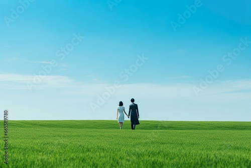 草原を散歩する男女01