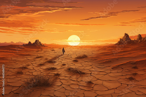 Illustration of massive draught, dry cracked land, el nino