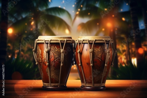 Traditional Bongo drums equipment background. African instrument. Generate Ai