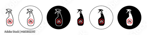 Insecticide icon set. disinfection spray vector symbol. pesticide control aerosol sign. bug pest spray icon in black filled and outlined style.