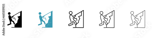 Rappelling vector thin line icon set. rock climber climbing vector symbol for web ui designs