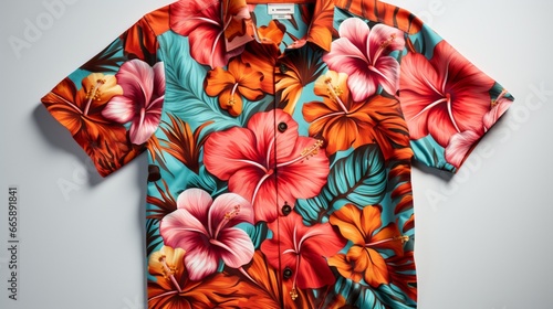 a Hawaiian aloha shirt with vibrant floral patterns and a transparent background in PNG format.