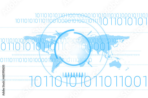 Digital png illustration of blue wold map with circles and 0 and 1 numbers on transparent background