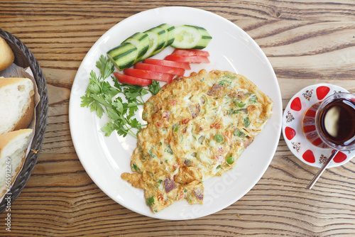 top view of Plain Egg Omelette on table 