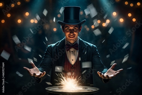 Portrait photography of a magician performing a magic trick