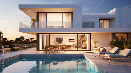 Modern cubic villa with swimming pool , Exterior design photo
