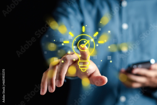 Quick tips for smart creative. light bulb and idea checking concept.