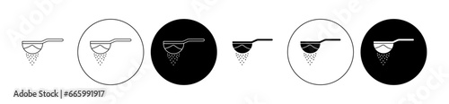 sieve icon set in black. tea or coffee colander vector sign. flour strainer symbol for Ui designs.