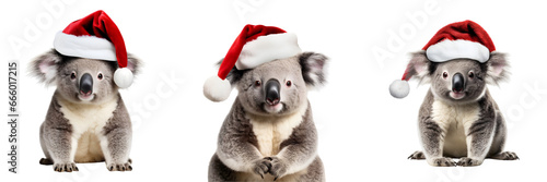 Koala wearing a christmas hat on transparent background
