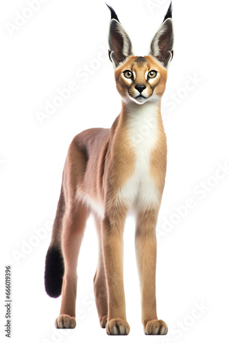 A caracal cat isolated on white background
