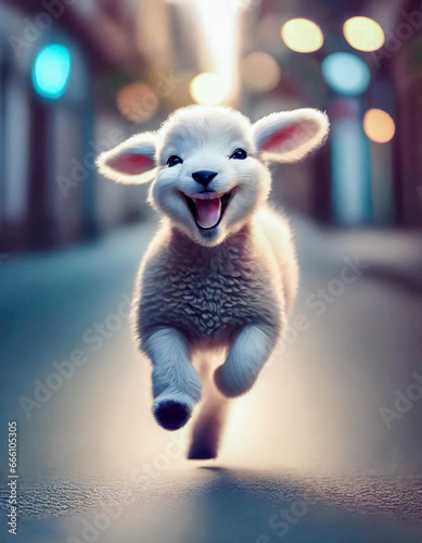 Agneau paqual qui s'enfuit dans les rues d'une ville pour ne pas finir en rôti ou gigot d'agneau durant les fêtes de Pâques. 