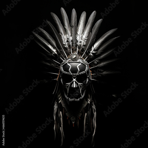 portrait of a african warrior head on a dark background. Generative AI