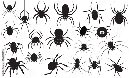 Set of black silhouette spider icon. Use for printing, posters, T-shirts, textile drawing, print pattern.
