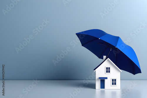 house waterproofing concept, house under an umbrella on a minimalist background