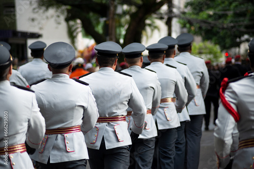 Bahia military police officers parade during Brazil's Independence Day celebrations in the city of Salvador, Brazil.