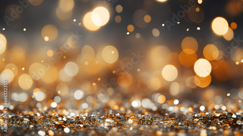 Glimmering Festive Decor, Vibrant Silver and Golden Glitters with Blurred Bokeh Effect