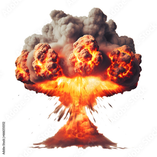 mushroom cloud nuclear bomb explosion isolated on transparent background - special effect design element PNG cutout