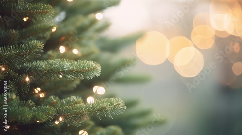 Christmas tree branch with white snow. Christmas fir and pine tree branches covered with snow. background of snow and blurred effect. Gently falling snow flakes against blue