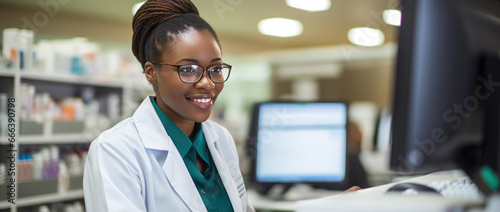Young african american female pharmacist working for a pharmaceutical company portrait