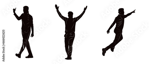 Silhouette of a cricket bowler celebrating after taking a wicket.