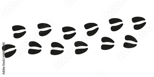 Elk paws. Animal foot traces. Elk black footprints on white background. Flat vector illustration. Design for print, decoration, childrens educational book