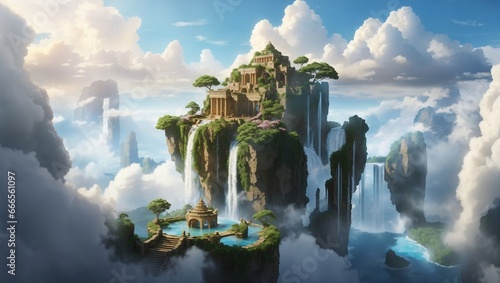  Floating Island Paradise with Cascading Waterfall