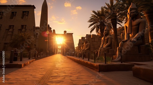 Egypt s Luxor Temple entrance showcases a sunset backdrop and features Ramesses II s statue