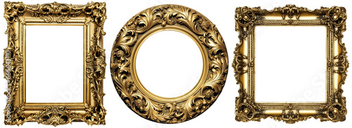 PNG Ornate golden picture frame baroque style isolated on transparent background. High quality full size frames