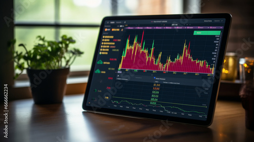 Stock price charts on a tablet screen with various chart patterns, assisting traders in identifying potential opportunities. 