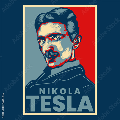 Nikola Tesla Propaganda Style Poster Vector Illustration