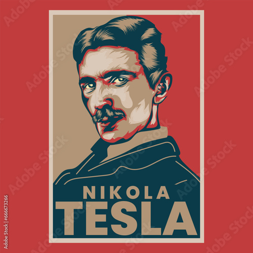 Nikola Tesla Retro Poster Vector Illustration