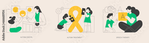 Kids with special needs help abstract concept vector illustrations.