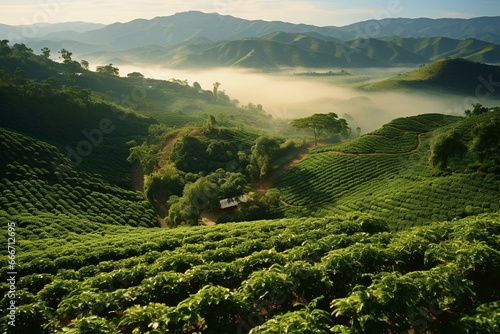 A coffee plantation in the Orosi Valley, Central Valley, Costa Rica. Generative AI