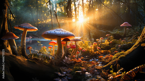 las grzybów przedstawiony w sztuce komputerowej w krajobrazie